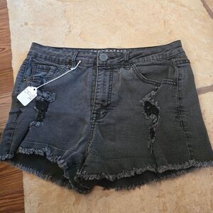 Aeropostale Black Distressed Jean Shorts